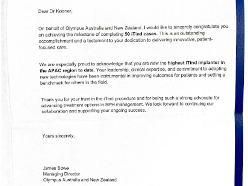 Olympus recognition for 50+ iTind procedures
