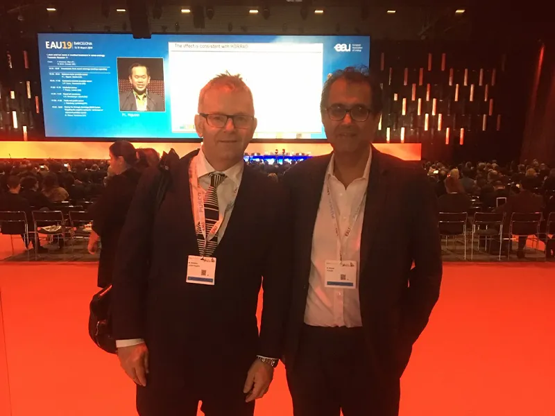 Dr Raji Kooner with Dr Mark Emberton at the EAU19 Annual Congress