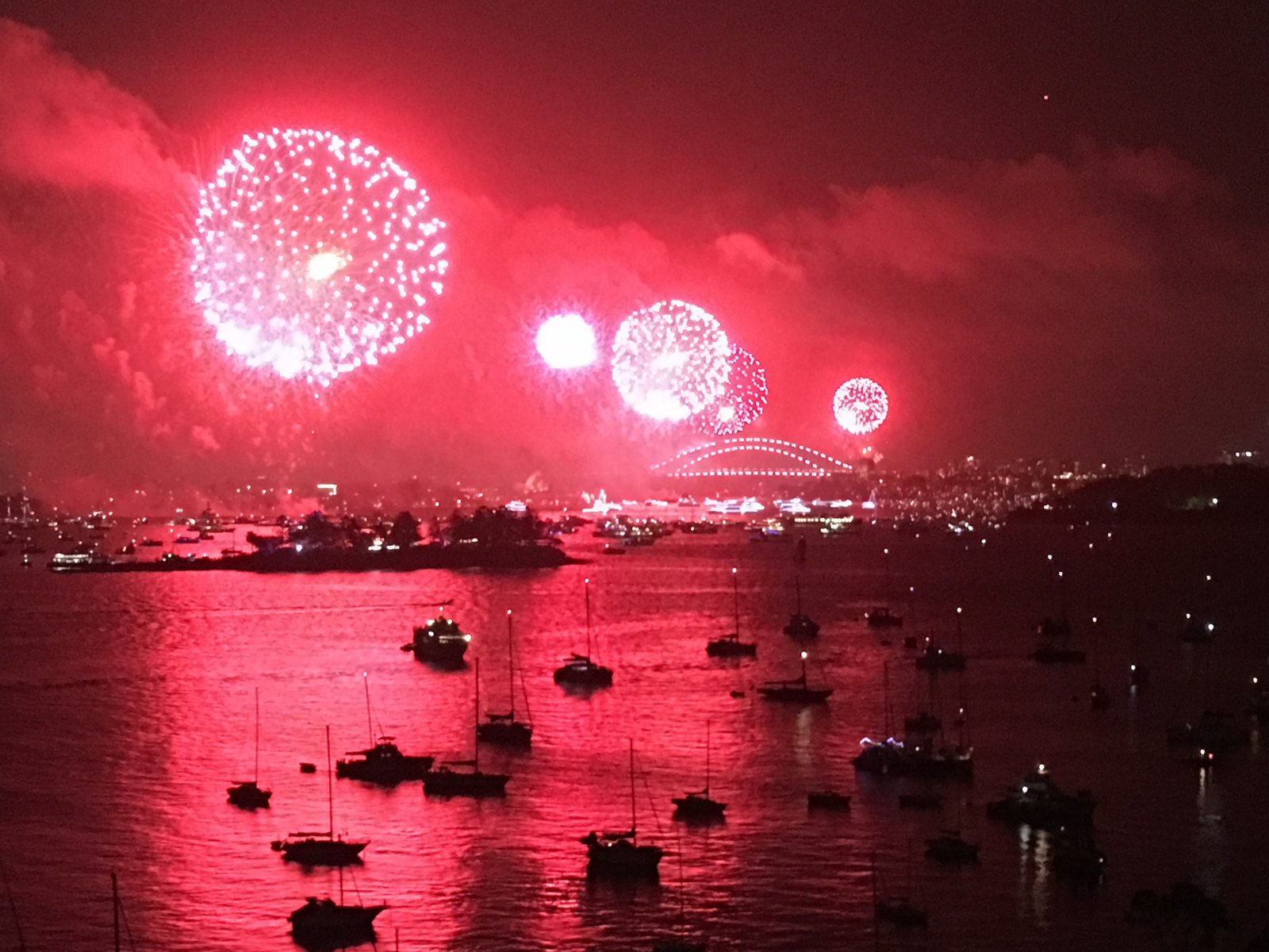 Sydney Harbour Bridge and fireworks over Sydney Harbour